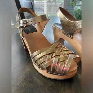 Swedish Hasbeens Gold “Braided Sky High” Heels